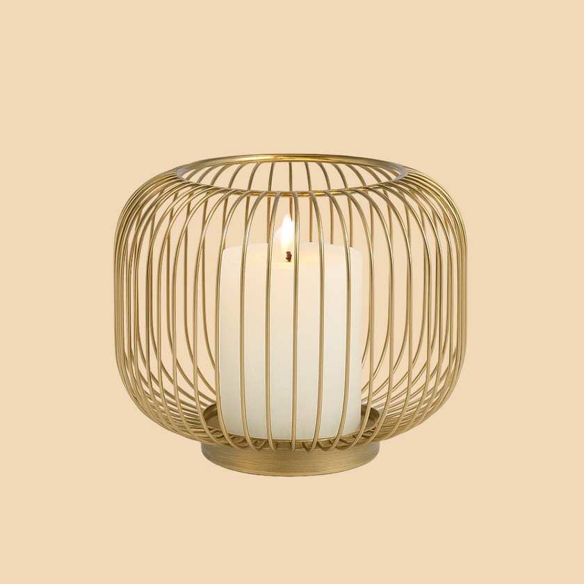 Brushed Brass Wire Lantern Candle Holder – Minimalist Style