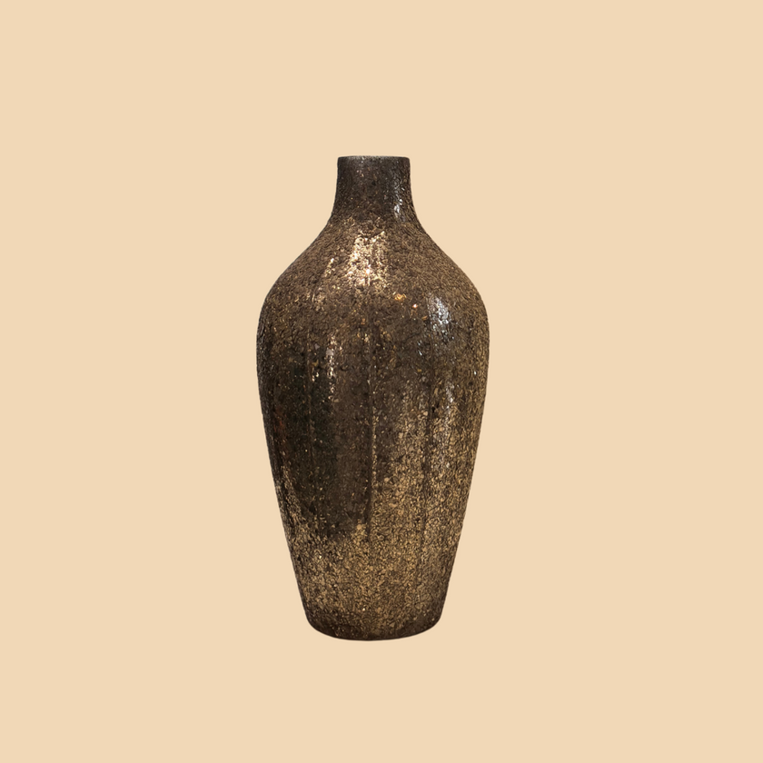Decorative vase with a textured surface on a beige background