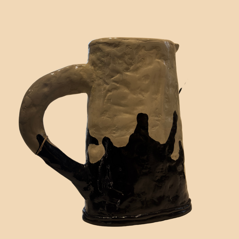 Handmade Ceramic Pitcher Vase – Rustic Two-Tone Design