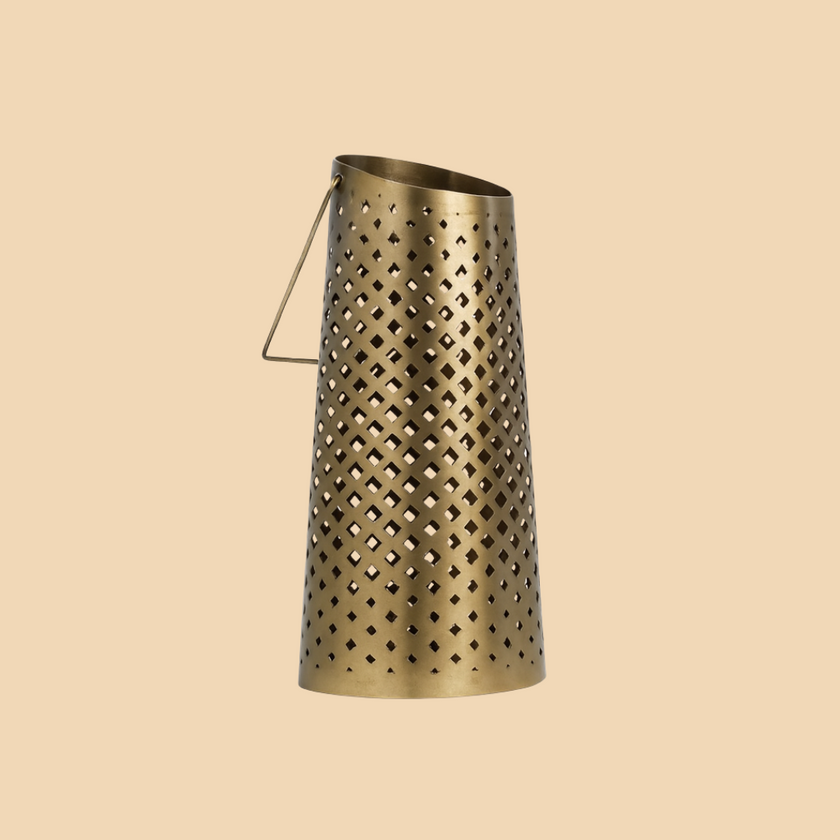 Gold Perforated Metal Lantern – Intricate Lighting Accent