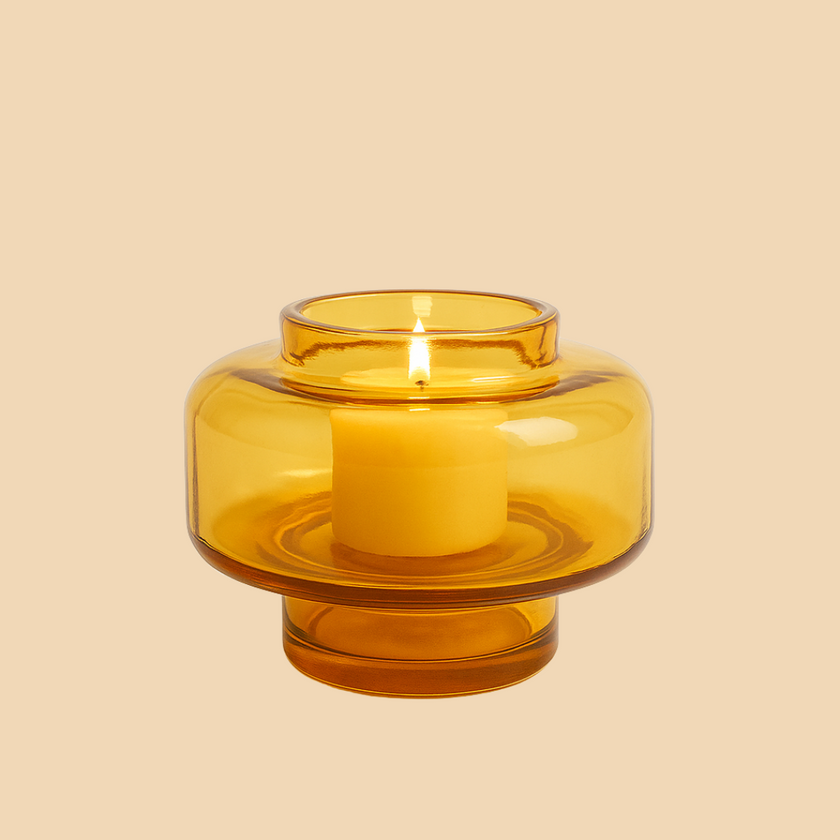 Amber Glow Glass Candle Holder – Elegant Home Lighting Accent