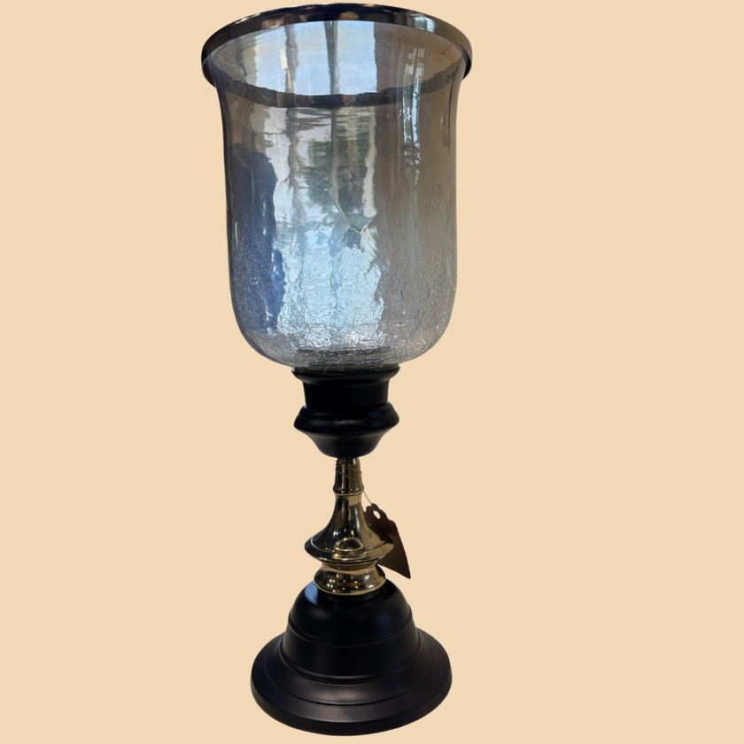 Black & Gold Hurricane Glass Candle Holder – Modern Chic Lighting