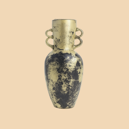 Twin-Handled Black & Gold Vase – Vintage Artistic Décor