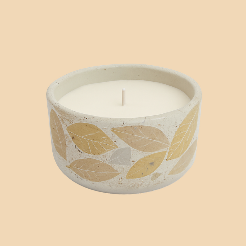 Golden Leaf Glow Candle – Handcrafted Glass Candle with Leaf Design