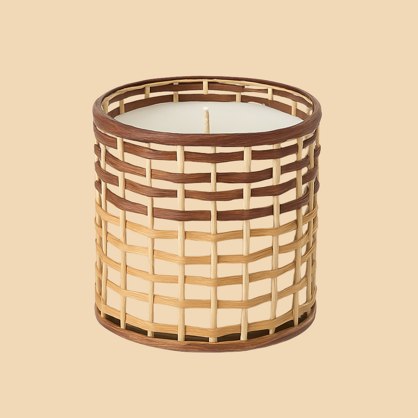 Woven Glow Candle – Handcrafted Woven Cane Design Candle Jar