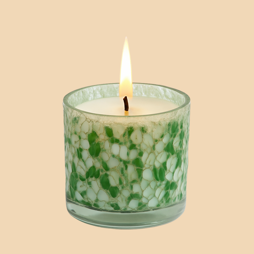 Emerald Mist Glow Candle – Green & White Speckled Glass Candle