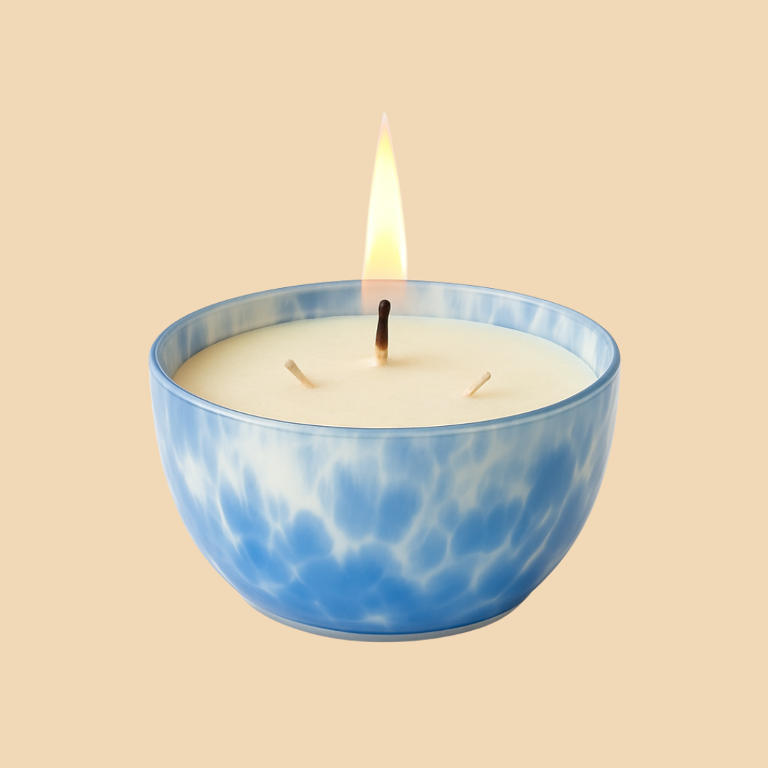 Blue Marble Glow Candle – Luxury Glass Candle with Blue Marble Design