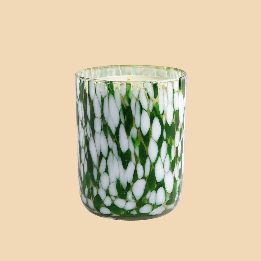 Green Pebbled Glass Candle – Nature-Inspired Scented Decor