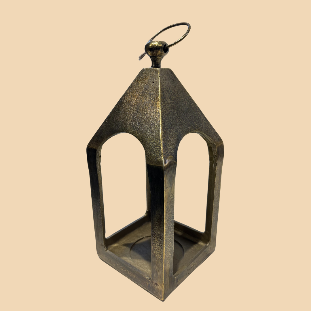 Vintage Brass House Lantern – Minimalist Candle Holder