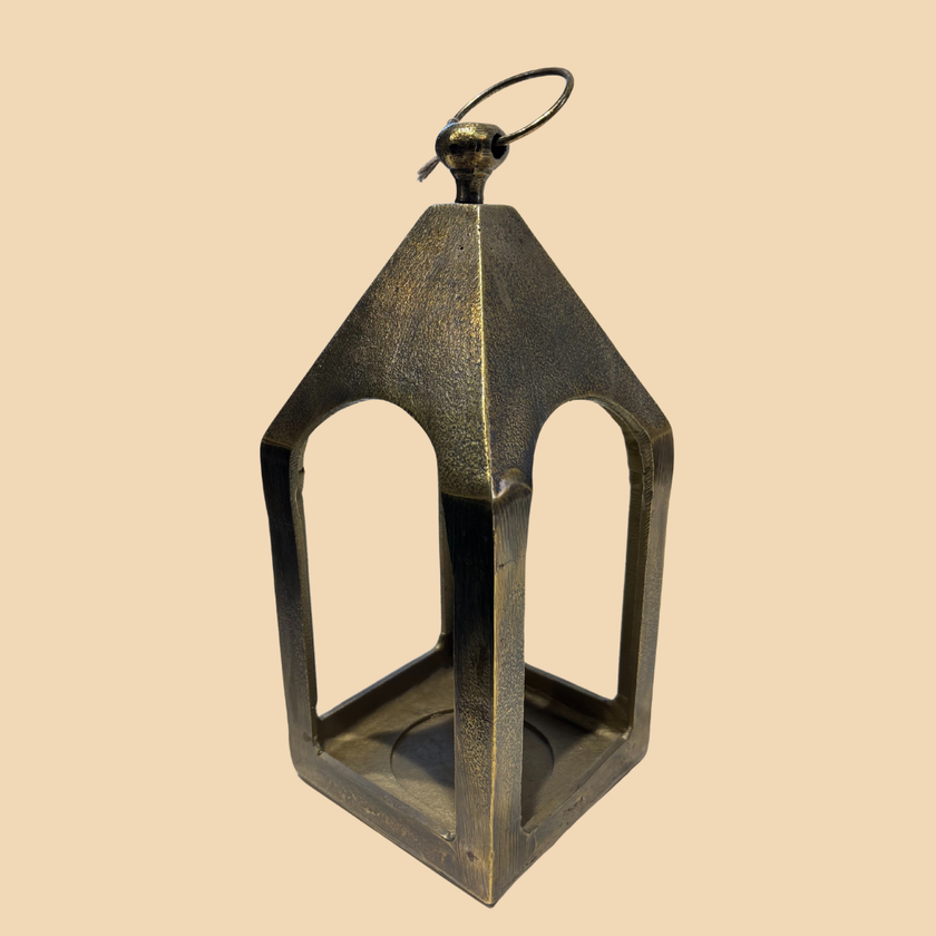 Vintage Brass House Lantern – Minimalist Candle Holder