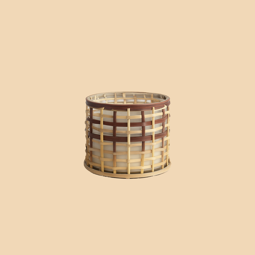 Cane-Wrapped Candle – Rustic Glass Jar Candle with Natural Weave