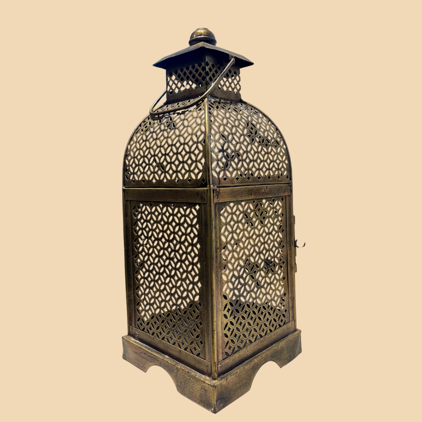 Golden Jali Dome Lantern – Handcrafted Brass Finish