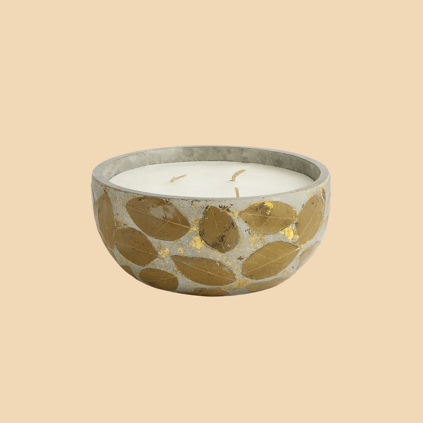Gold Leaf Concrete Candle – Luxe Earthy Candle in Bowl