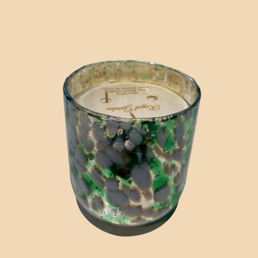 Emerald Mist Glow Candle – Green & White Speckled Glass Candle
