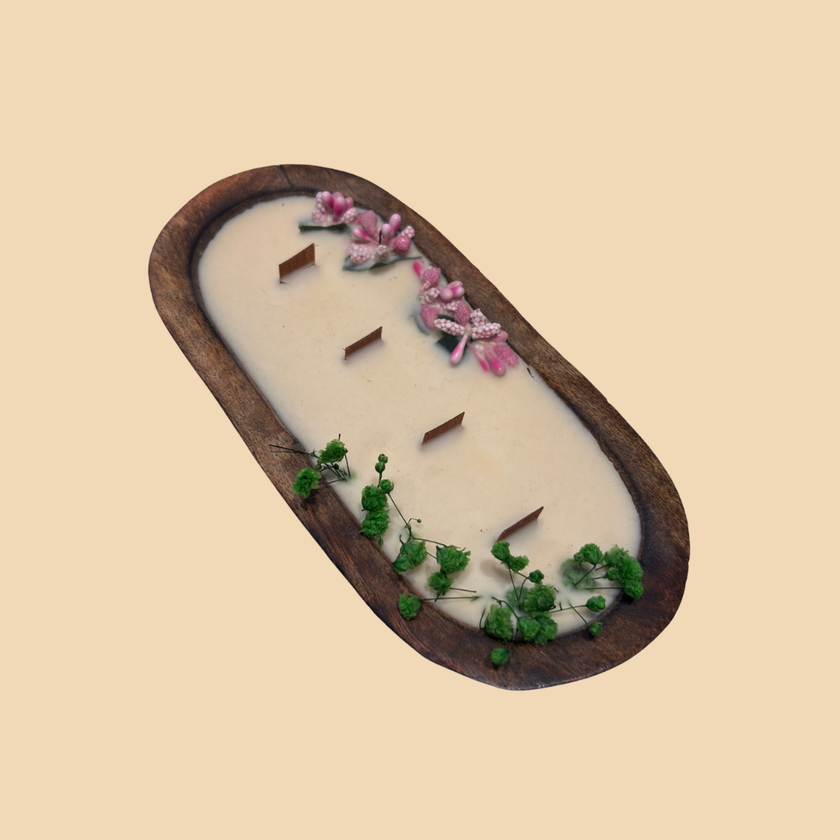 Rustic Row Wooden Candle – Long Wooden Bowl Candle with Multiple Wicks