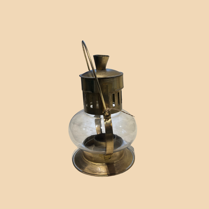 Antique Brass and Glass Lantern – Vintage Tabletop Accent