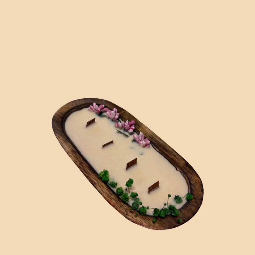 Rustic Row Wooden Candle – Long Wooden Bowl Candle with Multiple Wicks