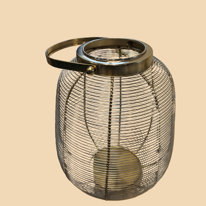 Golden Wire Lantern Candle Stand – Modern Handcrafted Décor