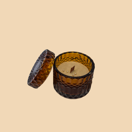 Amber Luxe Candle – Textured Amber Glass Candle for Luxury Home