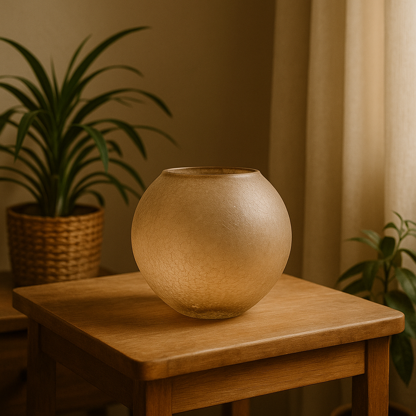 Amber Crackle Glass Globe Vase – Elegant Handcrafted Home Accent