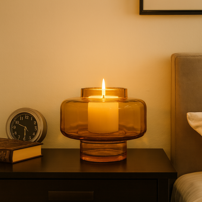 Amber Glow Glass Candle Holder – Elegant Home Lighting Accent