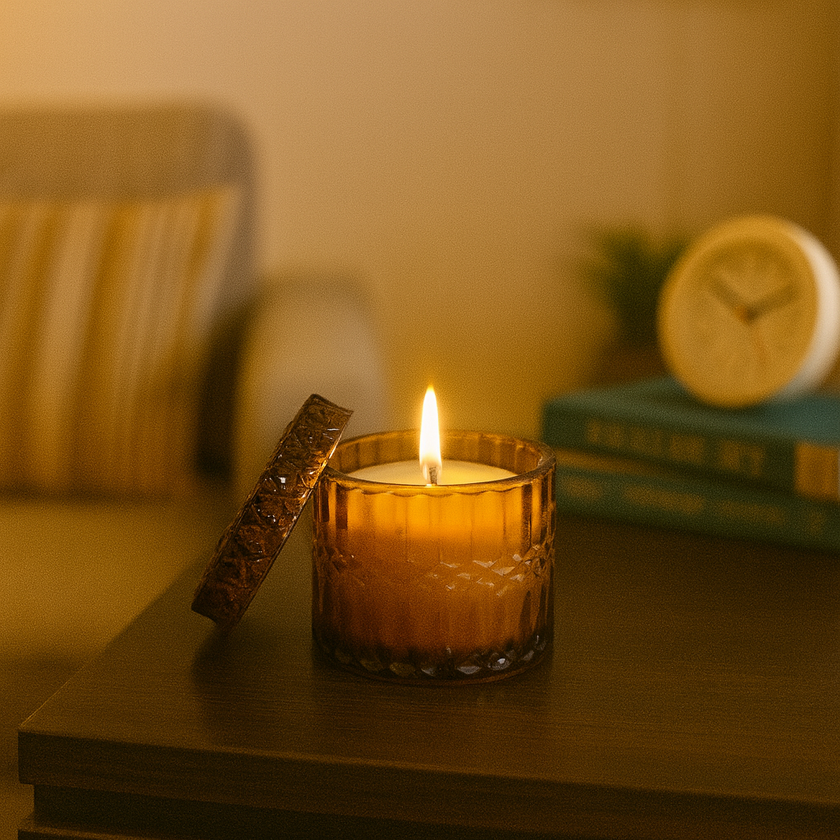 Amber Luxe Candle – Textured Amber Glass Candle for Luxury Home