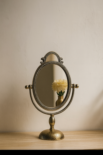 Antique Crown Vanity Mirror – Vintage Brass Mirror for Classic Interiors