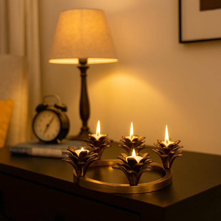 Antique Gold Lotus Candle Holder Ring – Luxe Floral Design