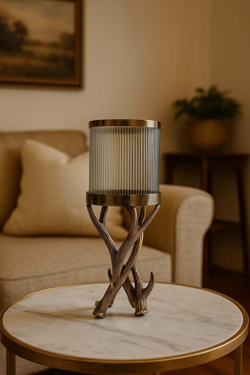Antler Luxe Hurricane Stand – Artistic Candle Holder for Modern Homes