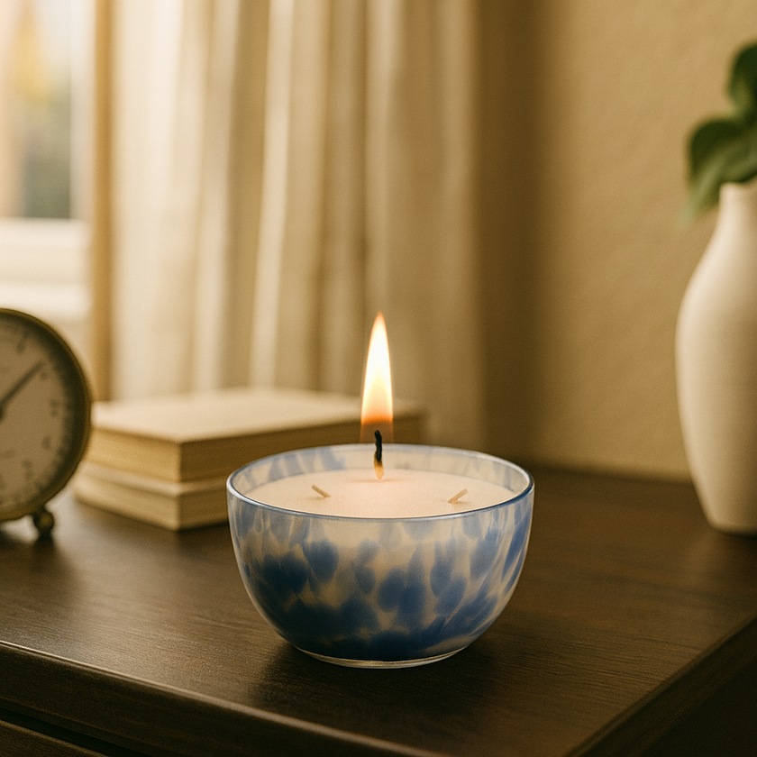 Blue Marble Glow Candle – Luxury Glass Candle with Blue Marble Design