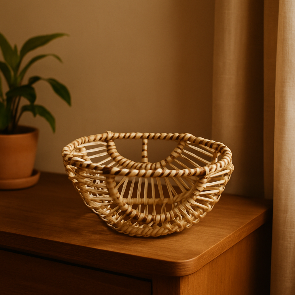 Boho Rattan Basket – Handcrafted Decorative Storage Bowl