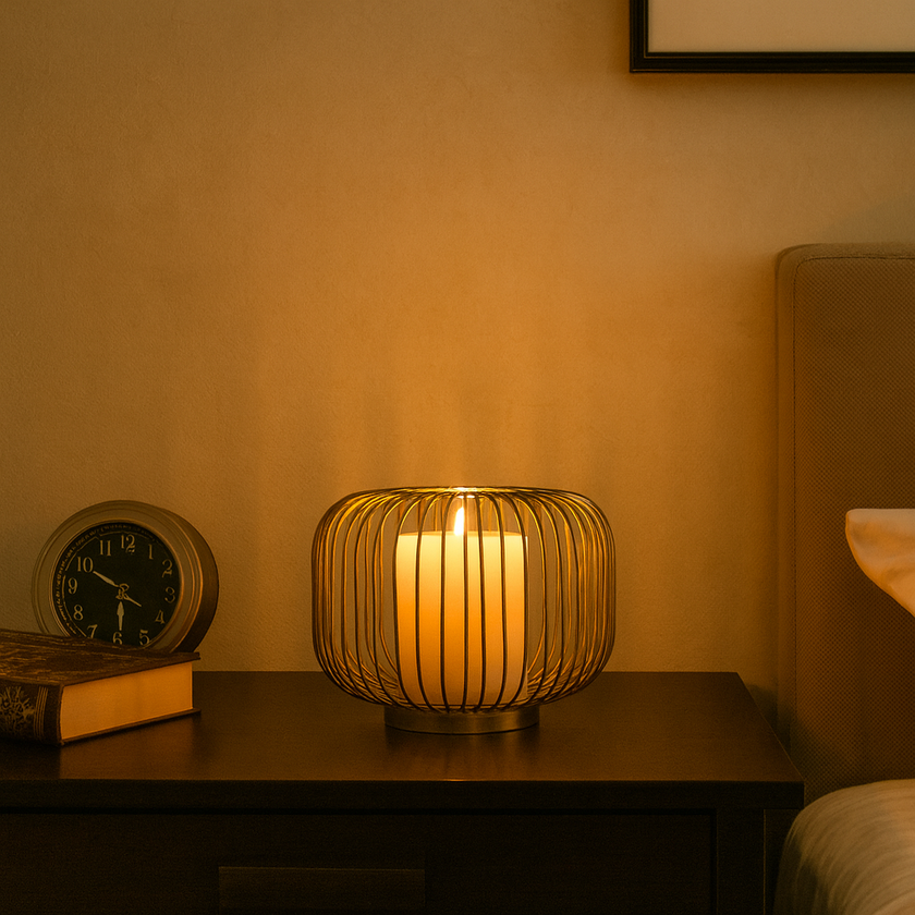 Brushed Brass Wire Lantern Candle Holder – Minimalist Style