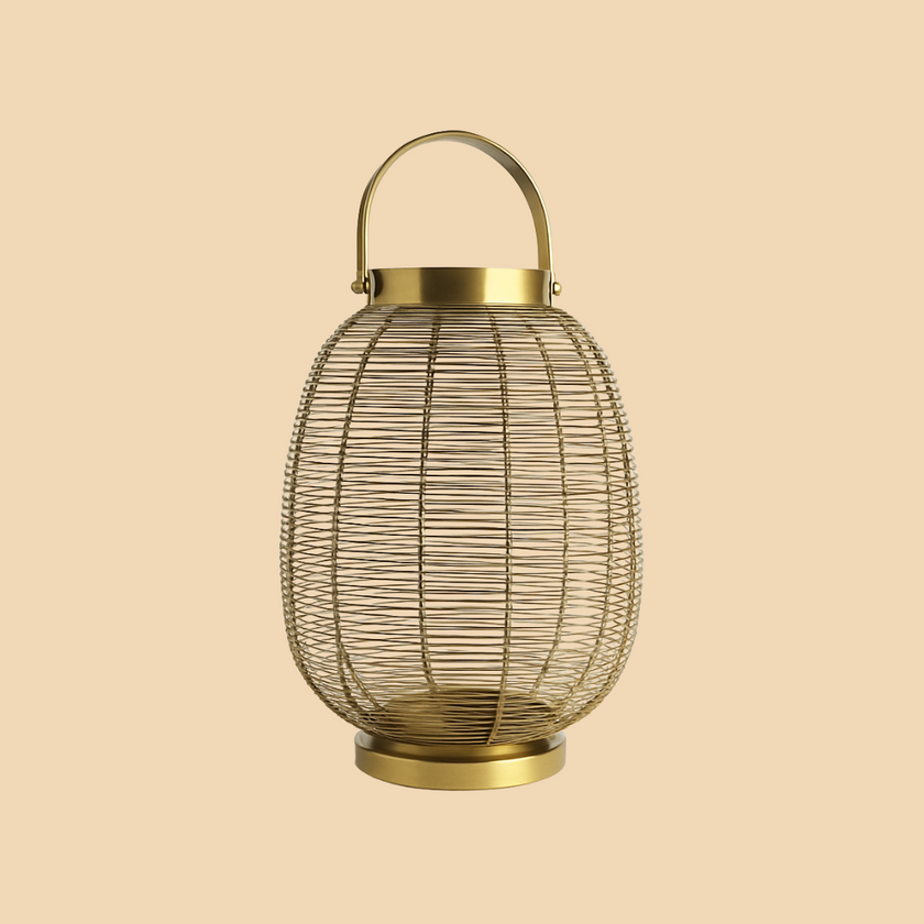 Golden Wire Lantern Candle Stand – Modern Handcrafted Décor