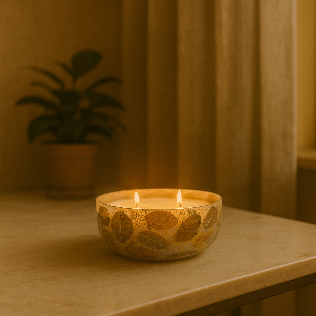 Gold Leaf Concrete Candle – Luxe Earthy Candle in Bowl