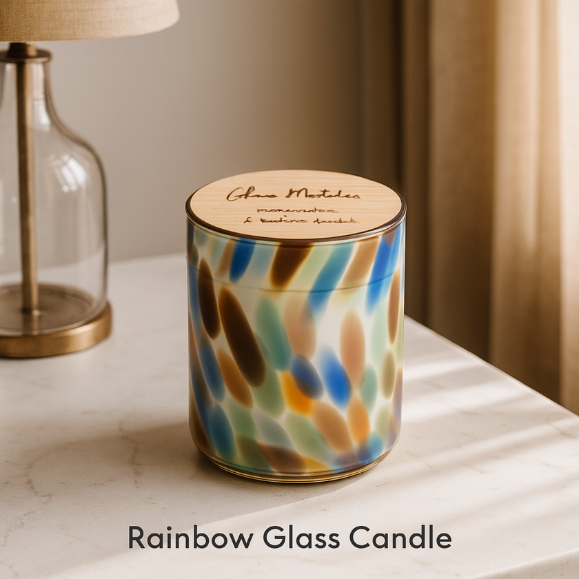 Multicolor Speckled Candle – Artistic Scented Candle with Wooden Lid
