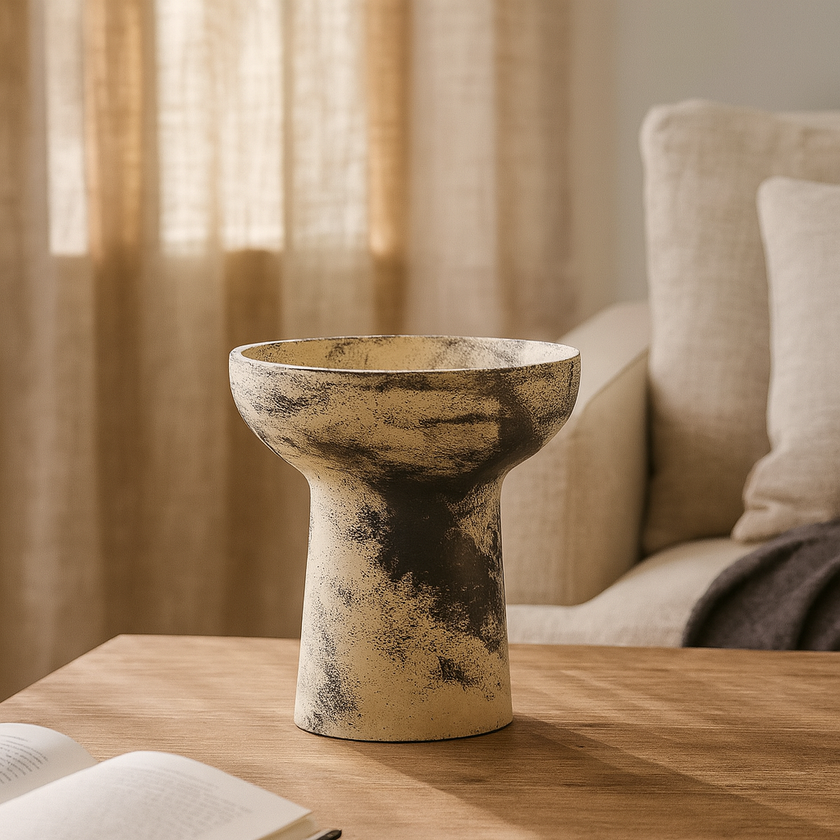 Wide Black & Gold Vase – Rustic Statement Décor