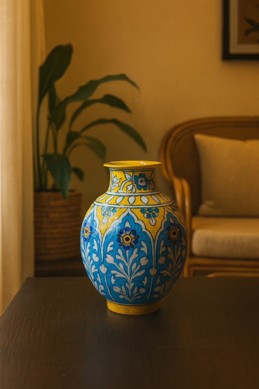 Blue Pottery Floral Vase – Artistic Handcrafted Décor