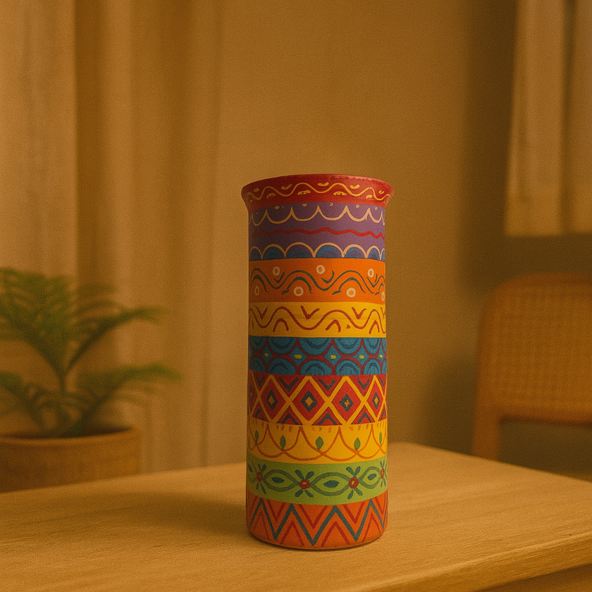 Multicolor Hand-Painted Tall Vase – Bohemian Style Décor