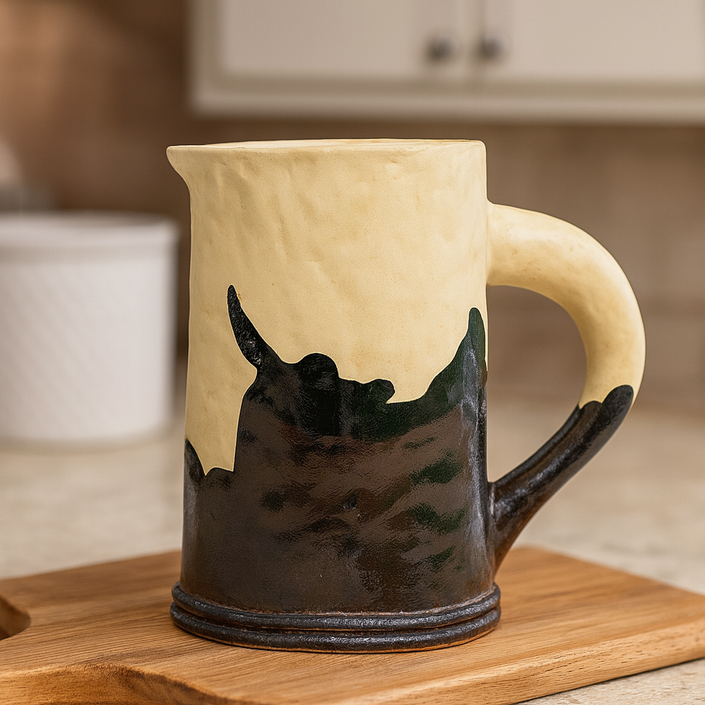 Handmade Ceramic Pitcher Vase – Rustic Two-Tone Design
