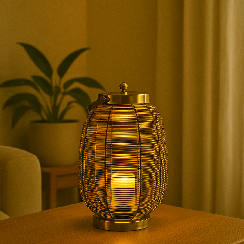 Golden Wire Lantern Candle Stand – Modern Handcrafted Décor