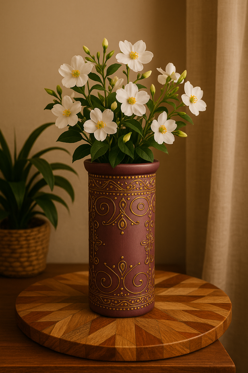 Hand-Painted Brown Terracotta Vase – Traditional Art Décor