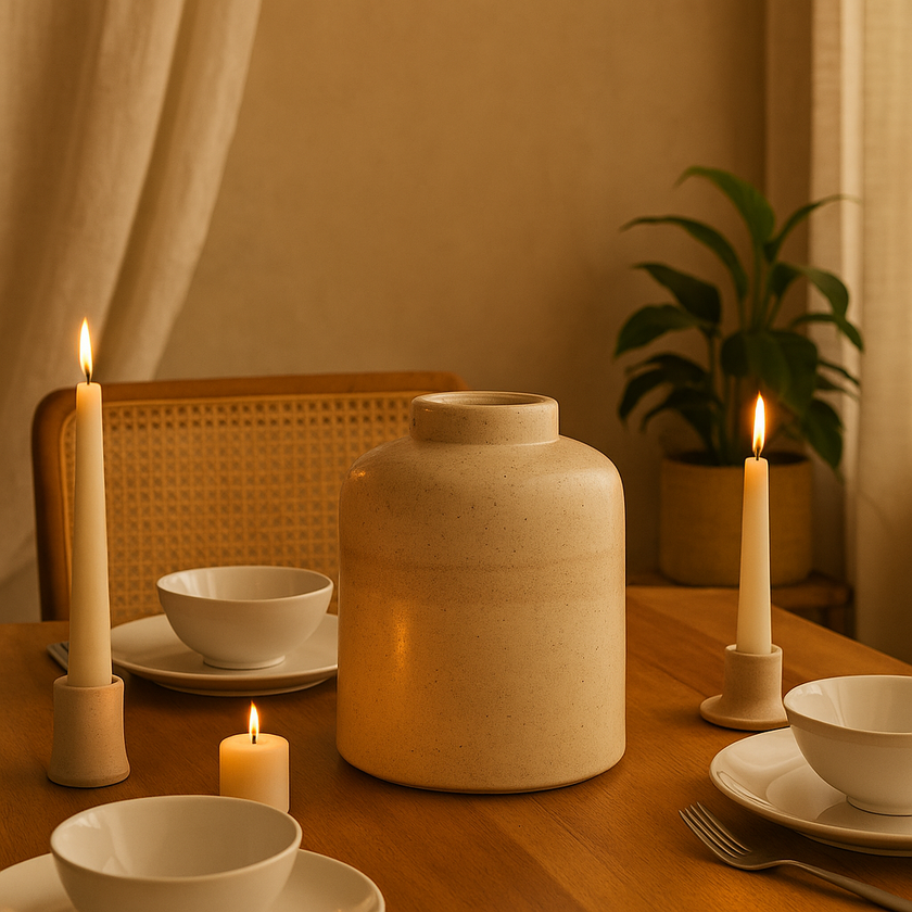 Beige Ceramic Table Vase – Neutral Modern Accent