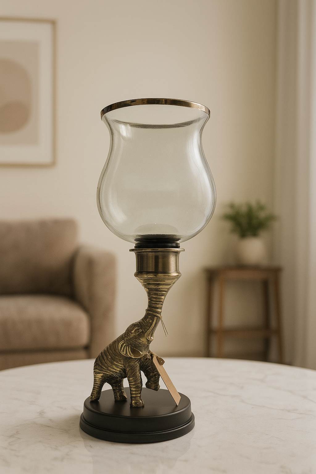 Elephant Elegance Hurricane Holder | Jalsaghar Art Studio, Delhi NCR