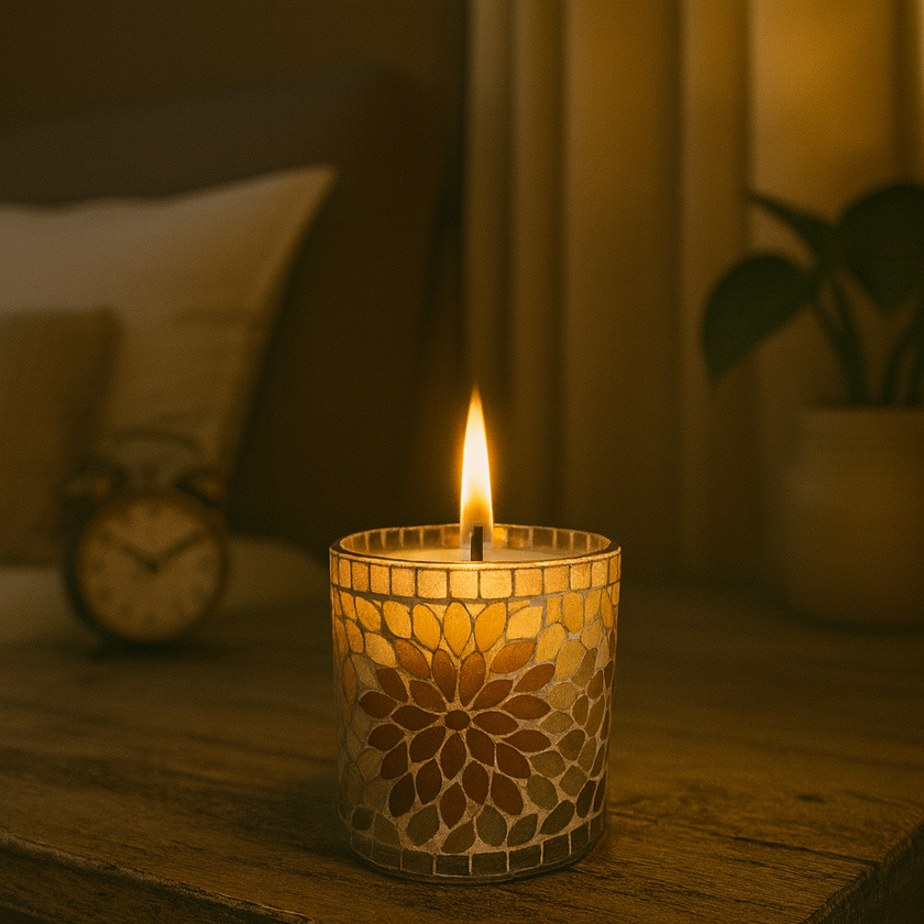 Golden Blossom Mosaic Candle – Luxury Floral Mosaic Glass Candle