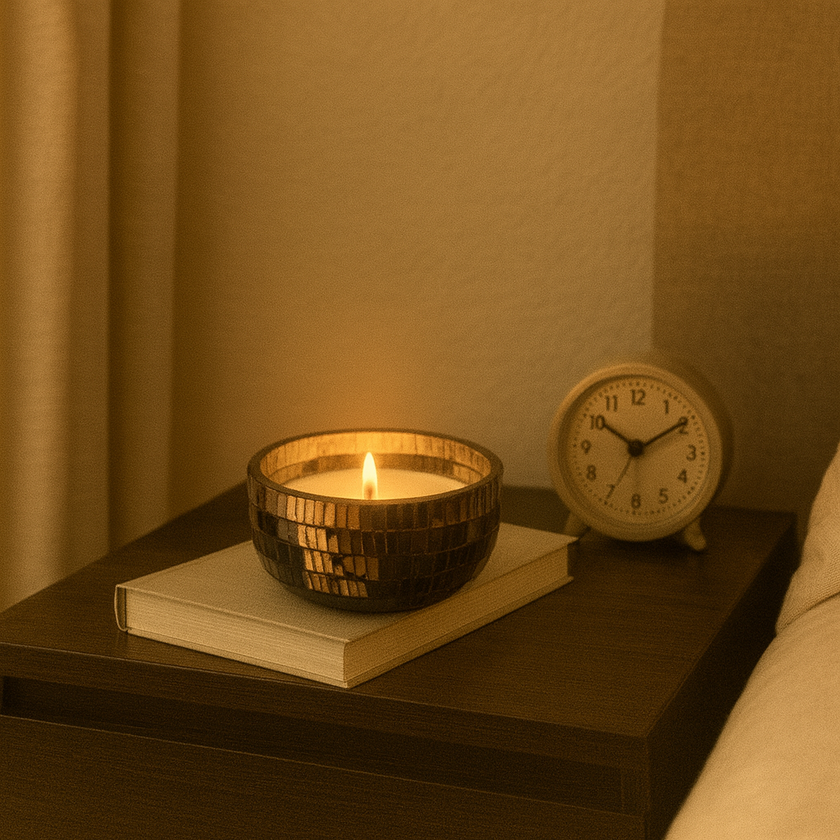 Golden Mosaic Glow Candle – Elegant Mosaic Pattern Candle in Glass Jar