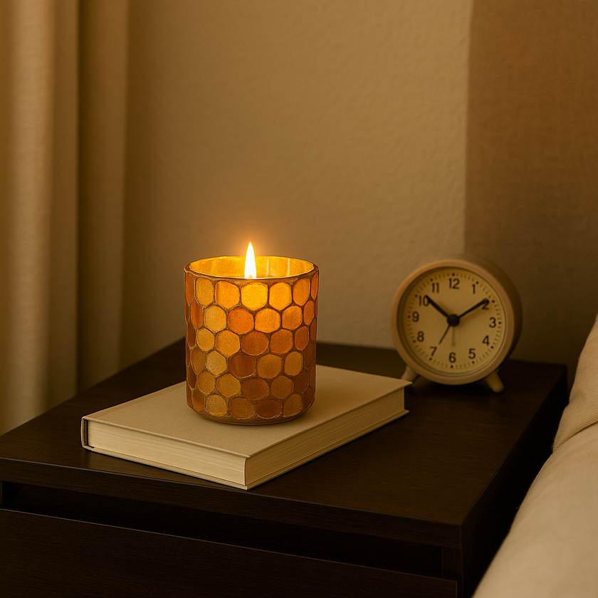 Honeycomb Glow Candle – Amber Honeycomb Pattern Candle Jar