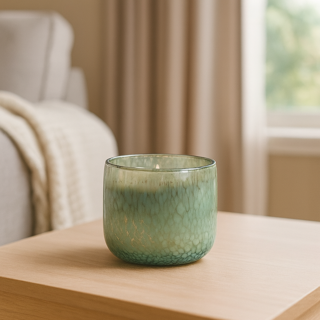 Misty Blue Candle – Ocean-Inspired Textured Glass Candle