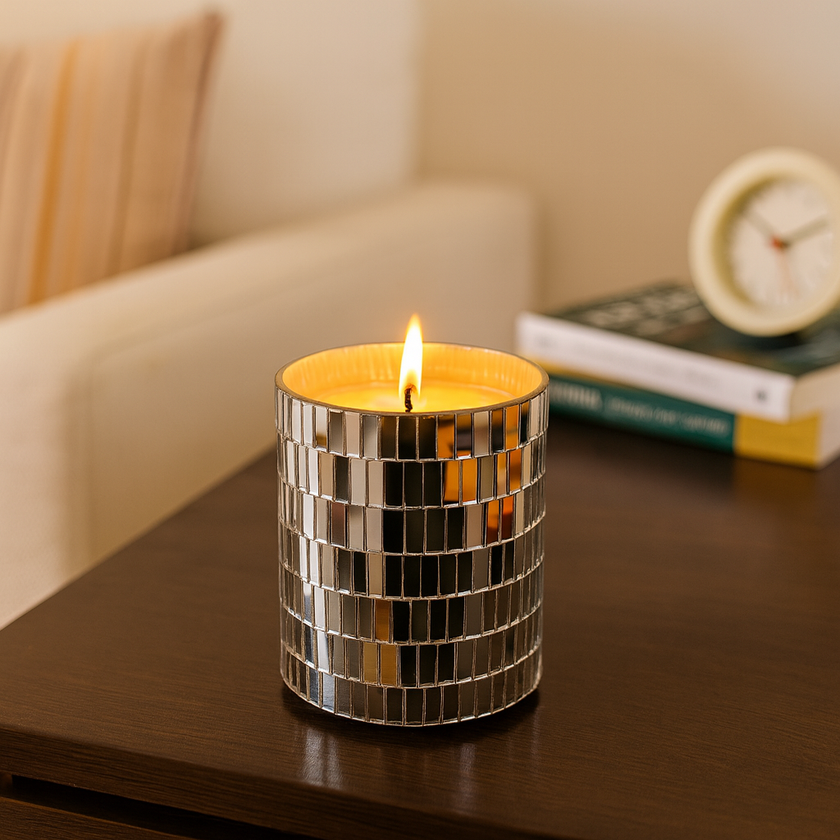 Mosaic Mirror Glow Candle – Reflective Silver Mirror Glass Candle
