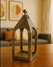 Vintage Brass House Lantern – Minimalist Candle Holder