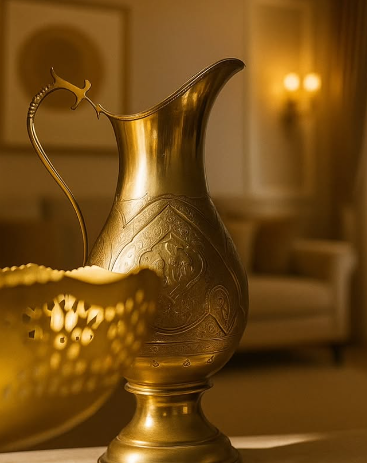 Hand-Etched Brass Pitcher – Traditional Middle Eastern Design